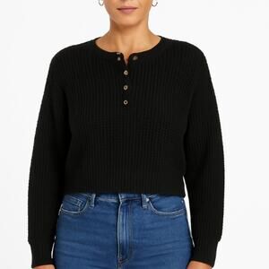 Aéropostale Waffle-Knit Cropped Henley Sweater in Black – EUC Size XL